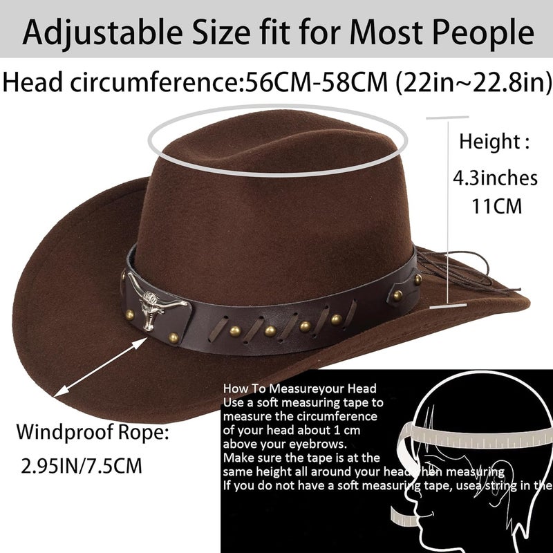 UTOWO Vintage Western Cowboy Hat for Men Outback Cowgirl Hat M/L - Image 2
